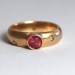 Fairtrade 18ct rose gold with Tanzanian ruby and Australian champagne diamonds