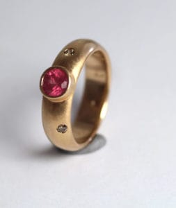 Fairtrade 18ct rose gold with Tanzanian ruby and Australian champagne diamonds