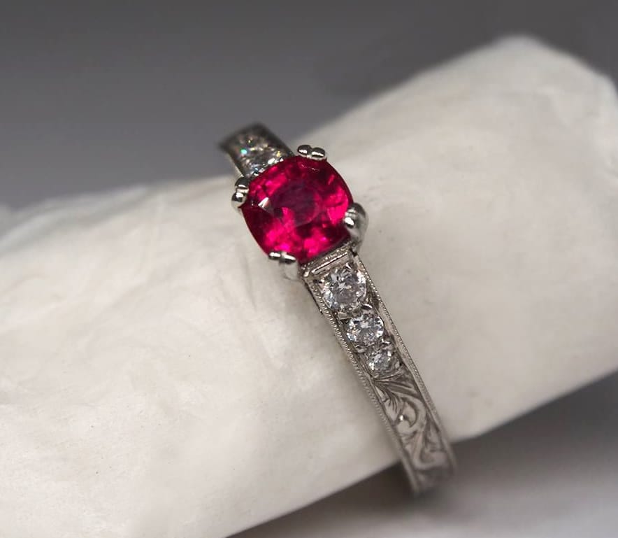 recycled palladium and vintage ruby engagement ring