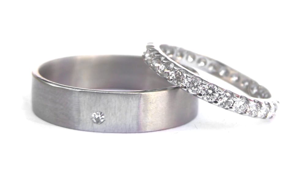 18ct Ethical White Gold and Vintage Diamond Bands