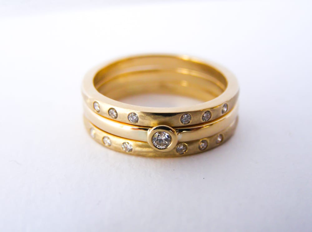 18ct Recycled Yellow Gold and Diamond Wedding Bands