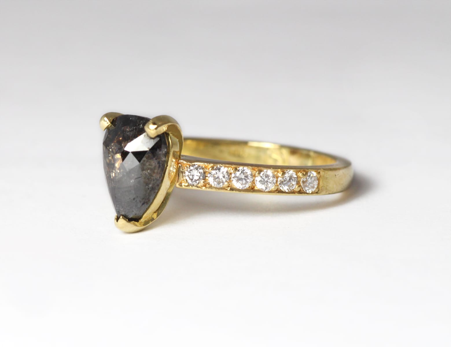 18ct Fairtrade gold with salt pepper diamond by Zoe Pook Jewellery