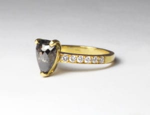 18ct Fairtrade gold with salt pepper diamond by Zoe Pook Jewellery