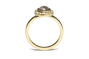 18ct Fairtrade yellow gold with hex salt and pepper and halo