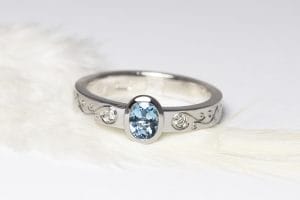 Aquamarine diamonds hand engraving 18ct white