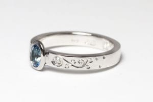 Aquamarine diamonds hand engraving 18ct white