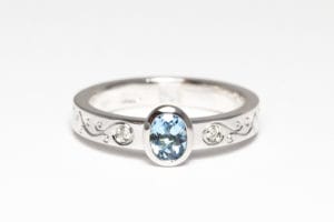 Aquamarine diamonds hand engraving 18ct white