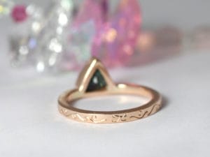 18ct Fairtrade rose gold wedding set with trilliant sapphire