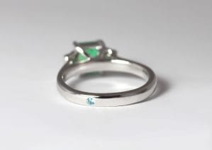 18ct Fairtrade white gold with emerald and side diamonds Zoe Pook Jewellery