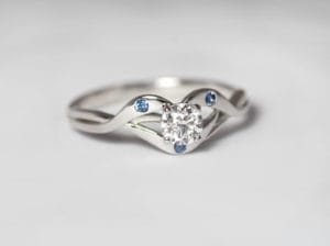 18ct Fairtrade gold with diamond and sapphires