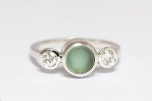 white gold with sea glass and diamonds