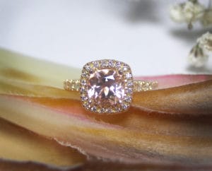 Morganite with diamonds in Fairtrade gold