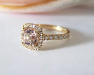 Morganite with diamonds in Fairtrade gold