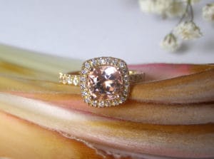 Morganite with diamonds in Fairtrade gold