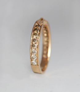 18ct Fairtrade gold with gradient of champagne diamonds by Zoe Pook Jewellery