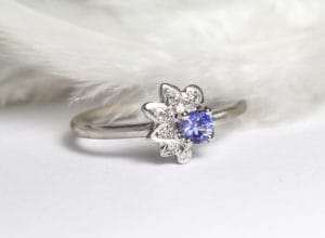 18ct Fairtrade white gold with sapphire and diamonds by Zoe Pook Jewellery