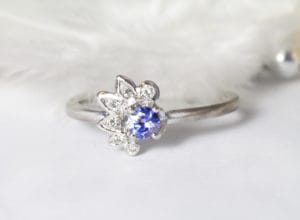 18ct Fairtrade white gold with sapphire and diamonds by Zoe Pook Jewellery