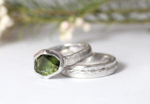18ct Fairtrade gold with custom cut sapphire by Zoe Pook Jewellery