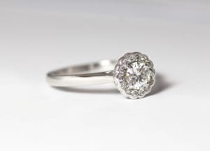18ct Fairtrade white gold with diamonds and bespoke setting by Zoe Pook Jewellery