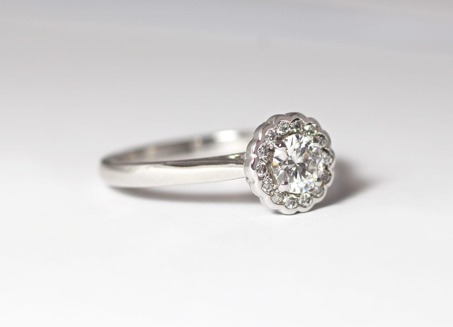 18ct Fairtrade white gold with diamonds and bespoke setting by Zoe Pook Jewellery