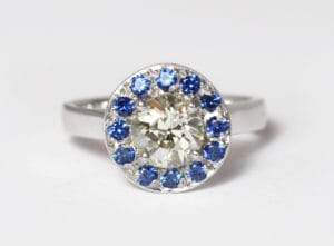 18ct Fairtrade gold with diamond and blue topaz