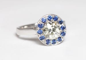 18ct Fairtrade gold with diamond and blue topaz