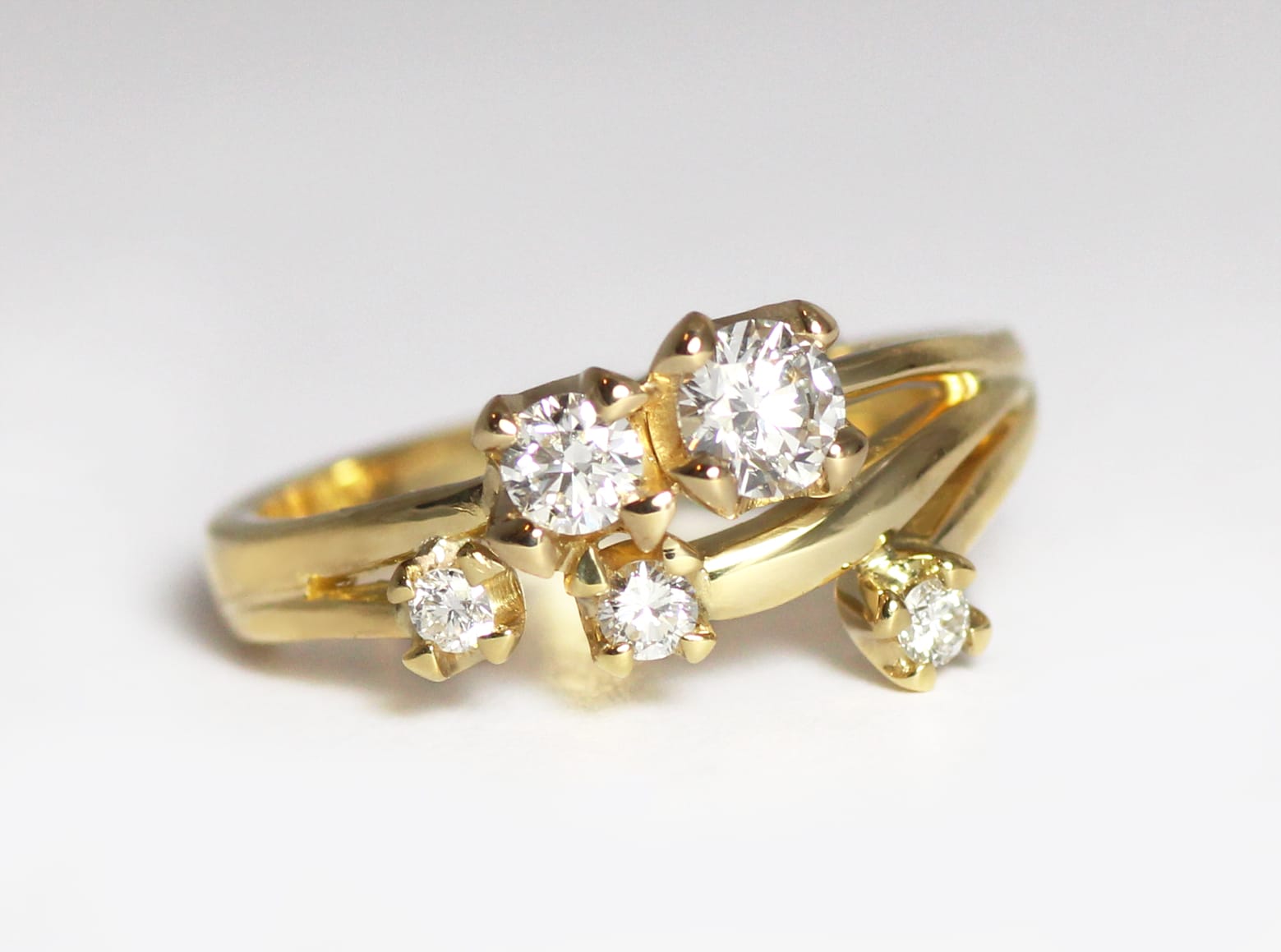Diamonds in 18ct Fairtrade yellow gold unique engagement ring