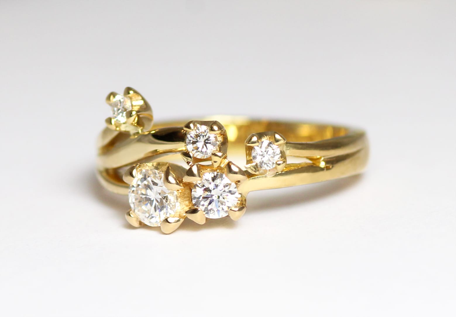 Diamonds in 18ct Fairtrade yellow gold unique engagement ring