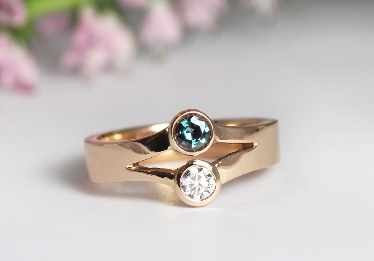 18ct Fairtrade gold with diamond and alexandrite by Zoe Pook Jewellery