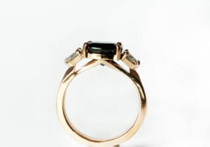 18ct Fairtrade gold with sapphire and moissanites Zoe Pook Jewellery