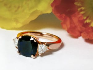 18ct Fairtrade gold with sapphire and moissanites Zoe Pook Jewellery