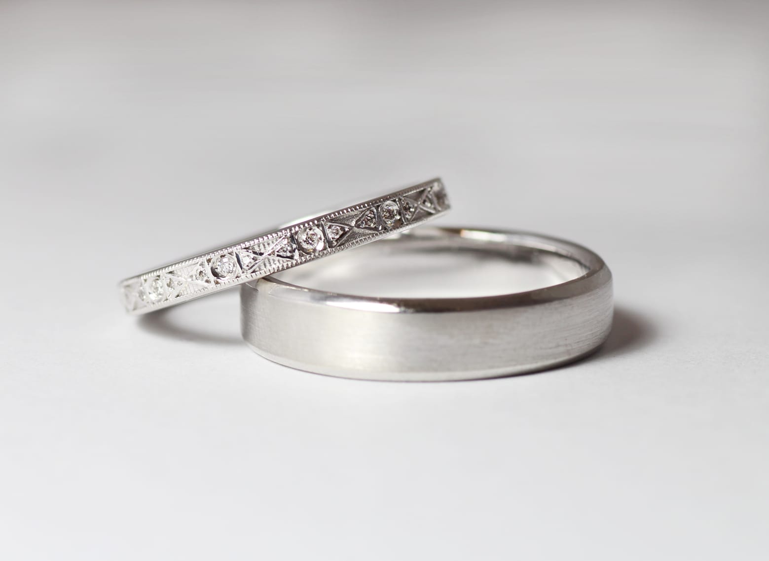 18ct Fairtrade white gold with diamonds and millgrain by Zoe Pook Jewellery