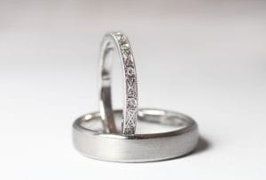 18ct Fairtrade white gold with diamonds and millgrain by Zoe Pook Jewellery