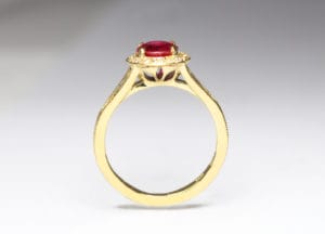 Ruby and diamonds in 18ct Fairtrade gold