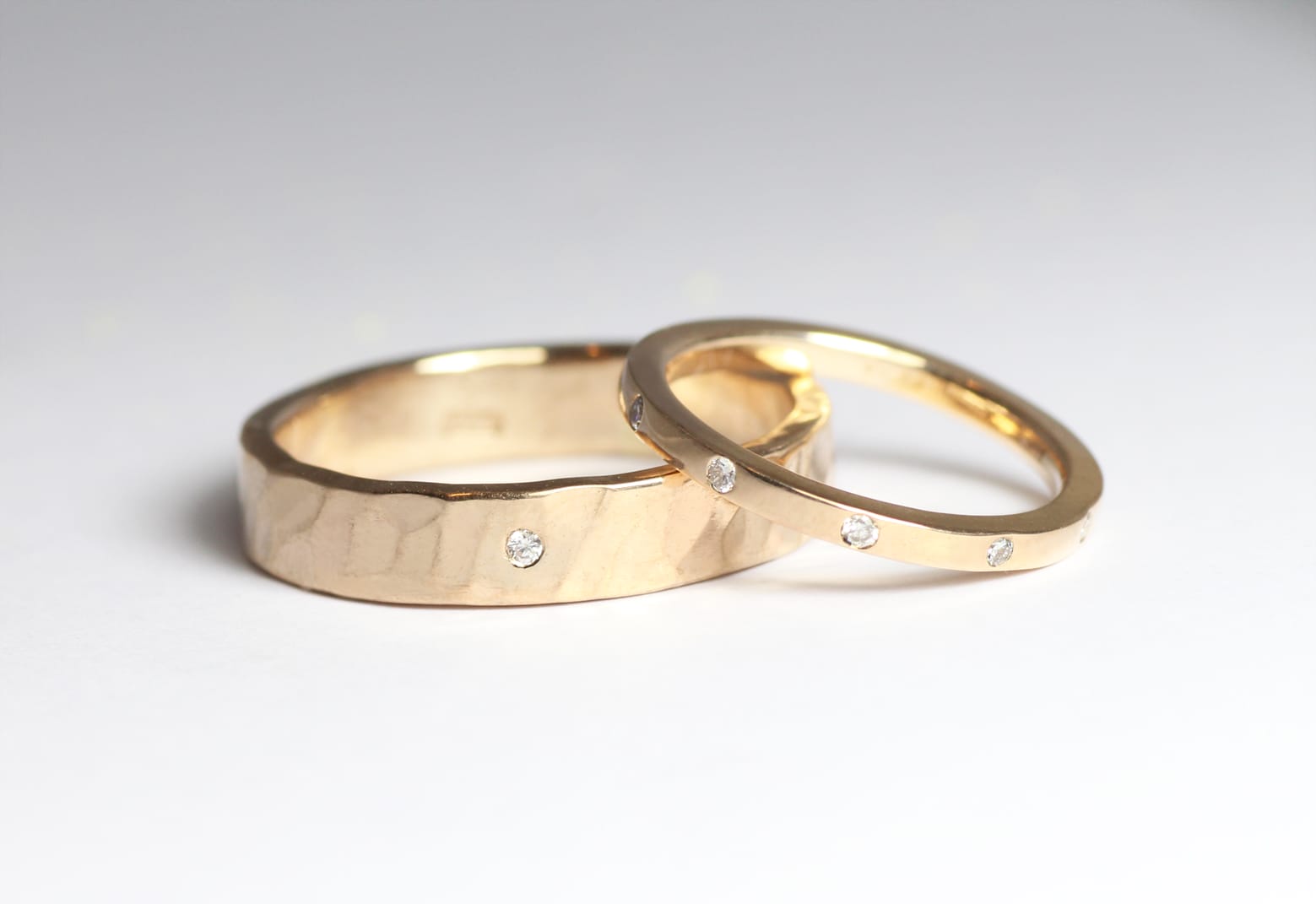 18ct Fairtrade gold wedding band set with diamonds by Zoe Pook Jewellery