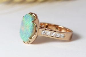 Australian Opal in 18ct Fairtrade rose gold with diamonds