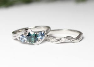 Platinum with sapphire and spinels by Zoe Pook Jewellery