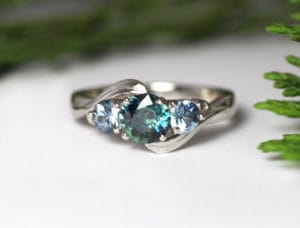 Platinum with sapphire and spinels by Zoe Pook Jewellery