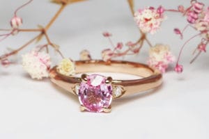 18ct Fairtrade rose gold with sapphire and diamonds