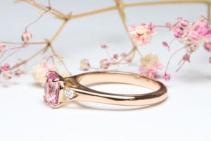 18ct Fairtrade rose gold with sapphire and diamonds