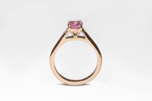 18ct Fairtrade rose gold with sapphire and diamonds