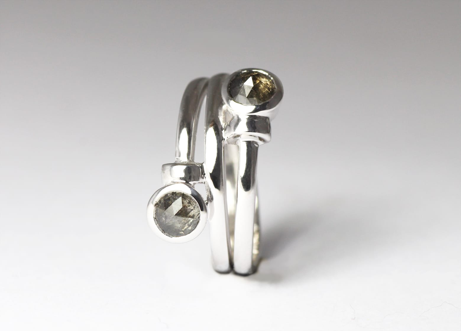 18ct Fairtrade white gold with salt and pepper diamonds