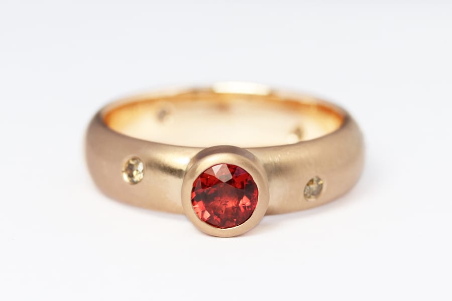 Rose gold red spinel champagne diamonds