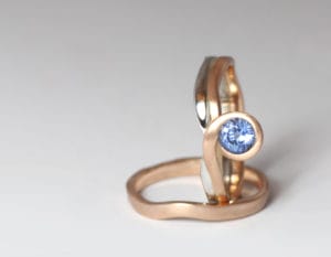 2 tone 18ct Fairtrade gold wedding set by Zoe Pook Jewellery