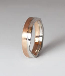 2 tone 18ct Fairtrade gold wedding set by Zoe Pook Jewellery