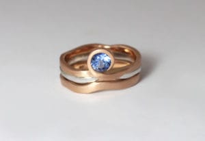 2 tone 18ct Fairtrade gold wedding set by Zoe Pook Jewellery