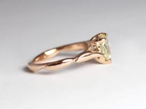 18ct Fairtrade rose gold with yellow pear diamond in bespoke design by Zoe Pook Jewellery