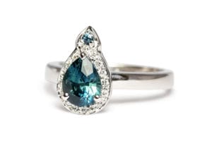 18ct Fairtrade white gold with sapphires and diamonds