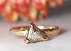 18ct Fairtrade rose gold with rough macle diamond by Zoe Pook Jewellery