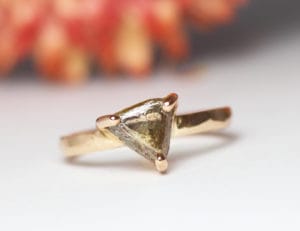 18ct Fairtrade rose gold with rough macle diamond by Zoe Pook Jewellery
